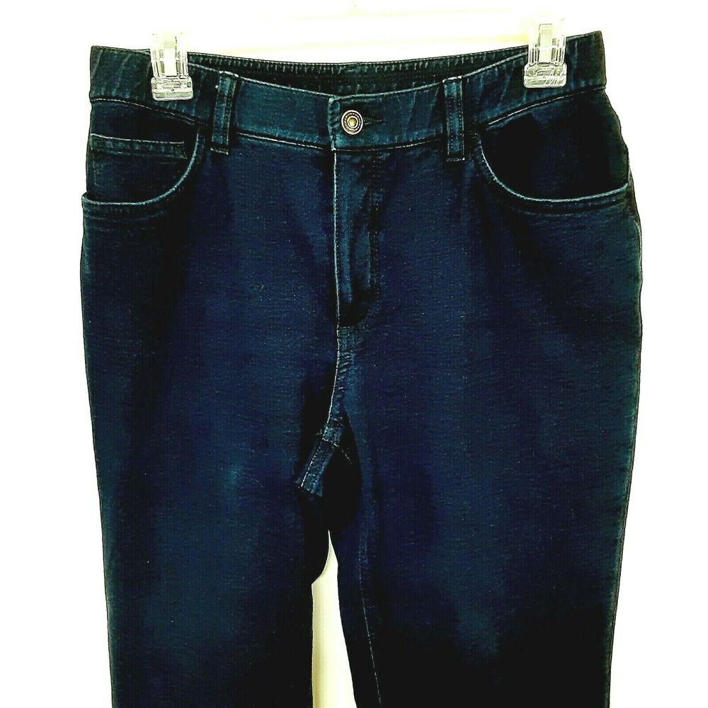 👖🔵Denim and Co Bootcut Jeans Stretch Knit Elastic Waist Pants Petite 8P Blue